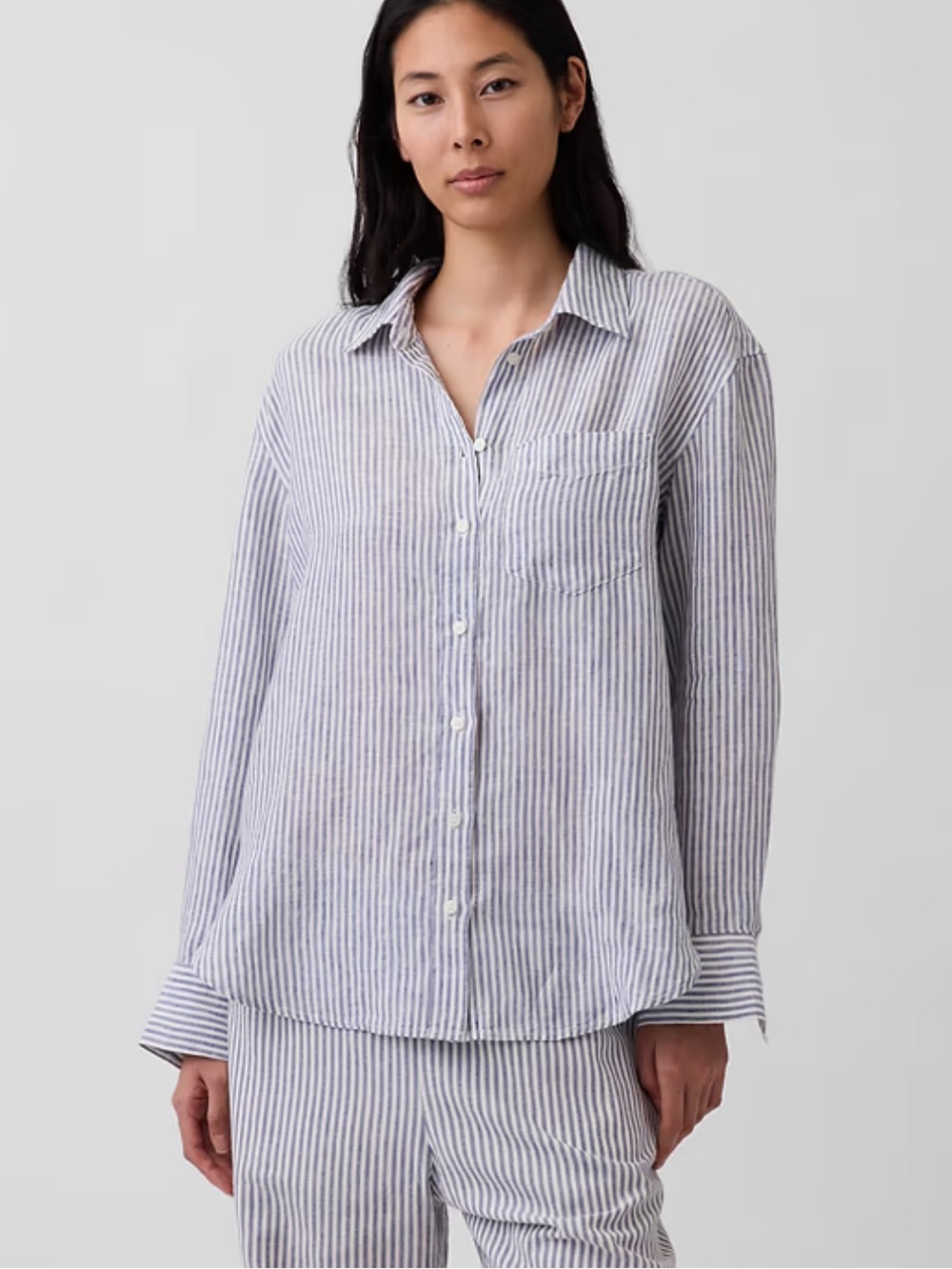 NWT Gap Linen Striped Blue and White Button-Front Oversized Shirt